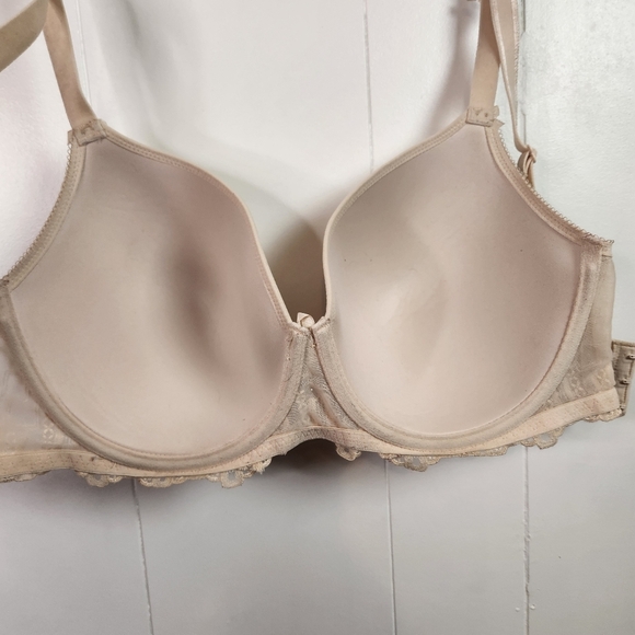 Fit Fully Yours Elise Moulded T-Shirt Underwire Bra Black Lace Beige Size 36DD - Picture 5 of 8